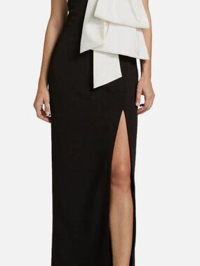 Amur Women's Black Draped Melodie Satin-Panel Jersey Column Gown Dress Size 2